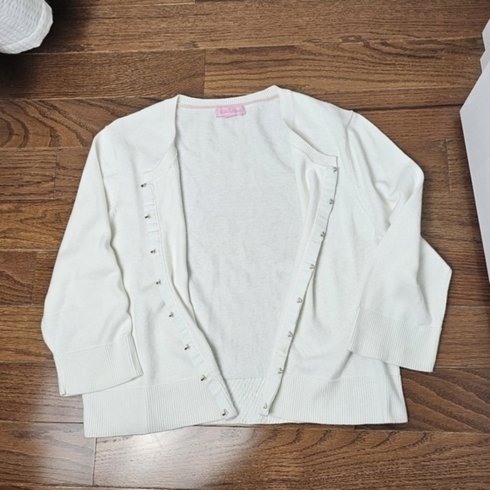 Lilly Pulitzer Cropped Cardigan 3/4 Sleeves White